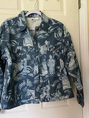 Vintage Asian Inspired Junonia Blue Toile Print Cotton Jean Jacket